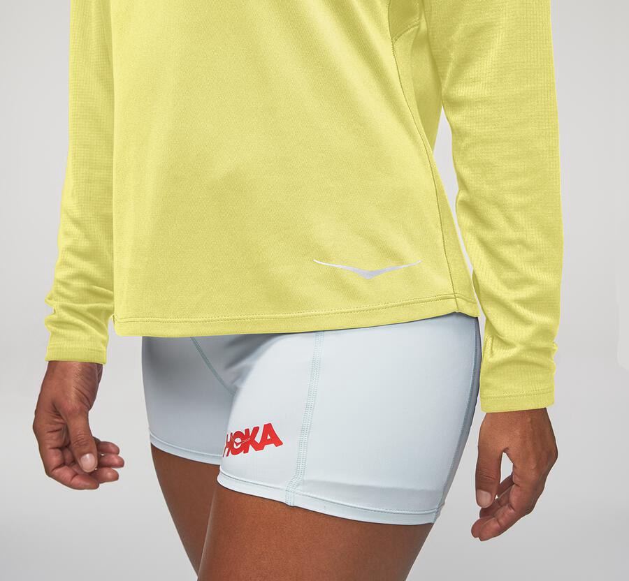 Hoka Australia One One Performance Long Sleeve - Womens Tops Yellow - HLNJZ-3615